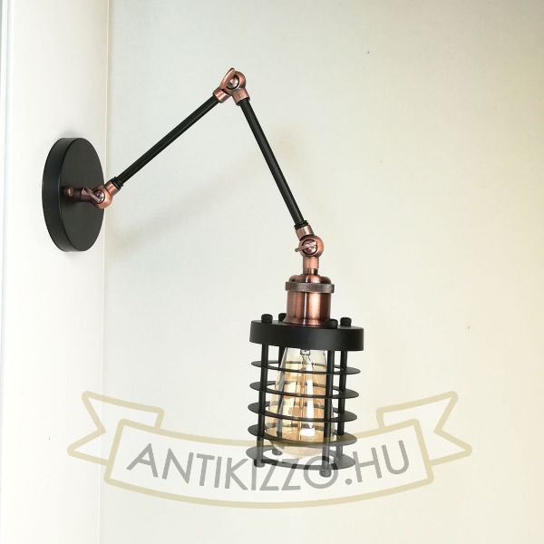 antik-fali-olvaso-lampa-matt-fekete-antik-vorosrez-szin-csepp-alaku-raccsal