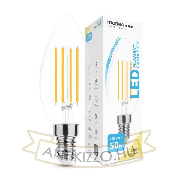 Modee Smart Lighting LED Izzó Filament Candle C35 7W E14 360° 2700K (750 lumen) dimm.