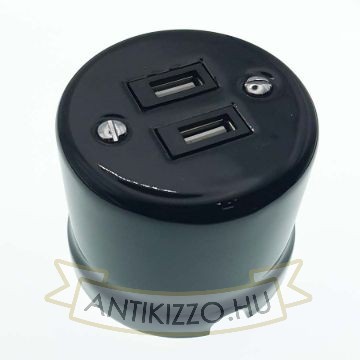 Fekete porcelán USB aljzat falon kívüli szereléshez