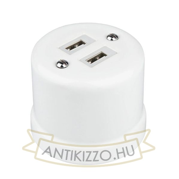 Fehér porcelán USB aljzat falon kívüli szereléshez