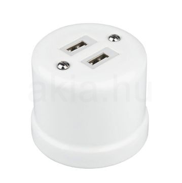 Porcelán USB csatlakozó falonkívüli, fehér