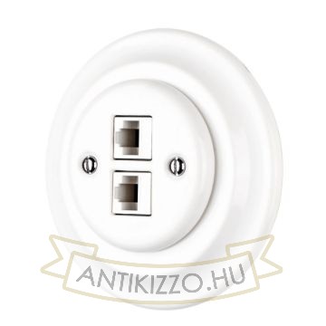 Porcelán hálózati dupla aljzat, rj45, falba süllyesztett kerettel