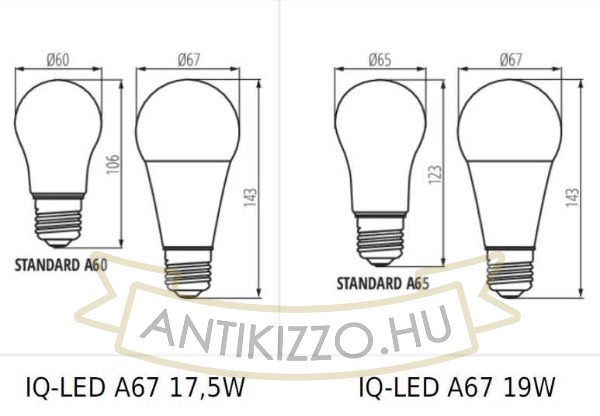 Kép LED fényforrás IQ-LED A67 IQ-LED A67 N 19W-NW