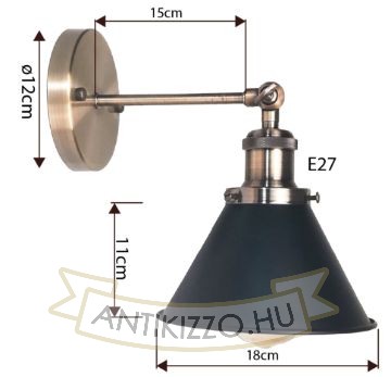 Kúpos fém búrás E27 fali lámpa antik bronz karral