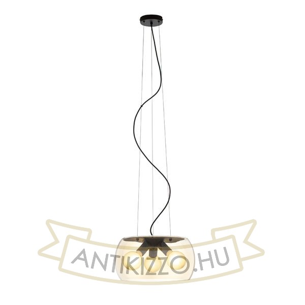 AMANDA függő lámpa matt fekete borostyánsárga üveg 230V LED E27 3x15W