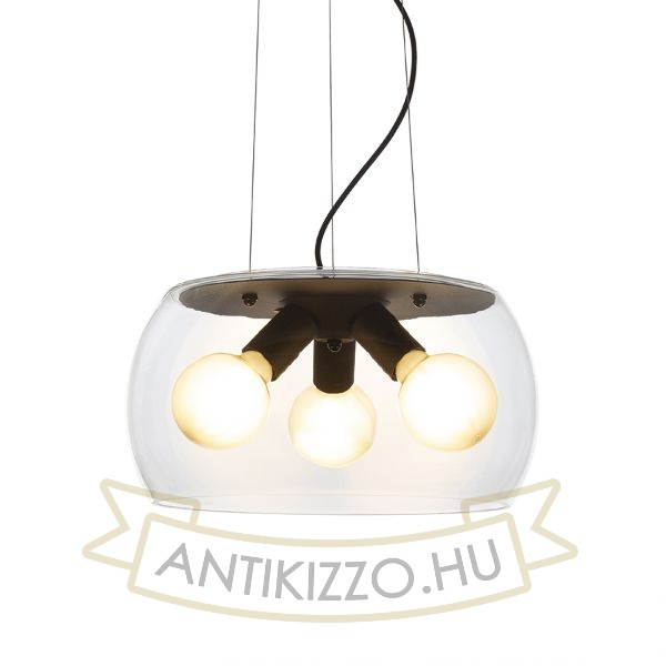 AMANDA függő lámpa matt fekete tiszta üveg 230V LED E27 3x15W