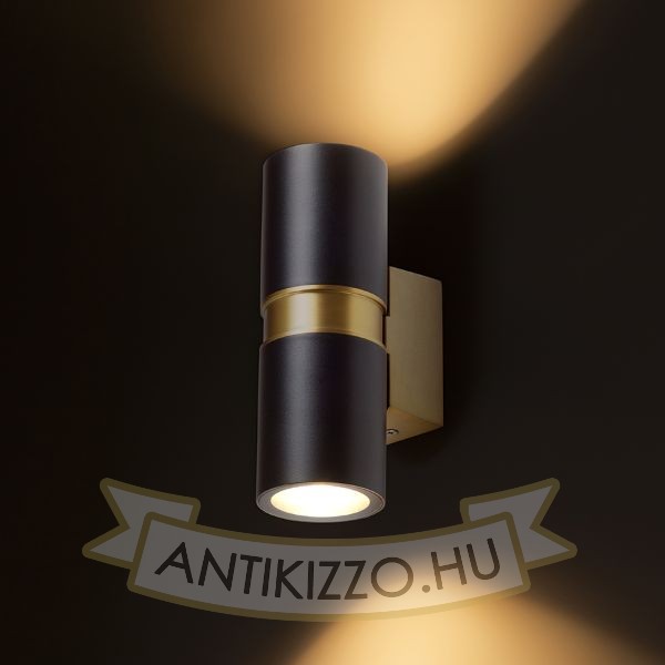 MANO fali lámpa fekete/szálcsiszolt sárgaréz 230V LED GU10 2x8W IP54