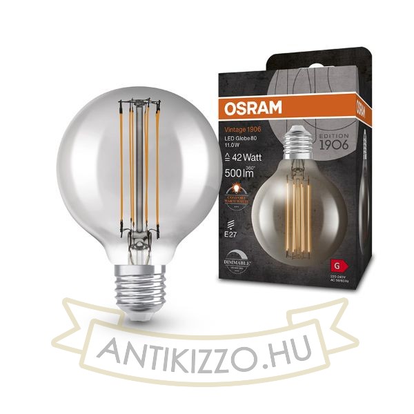 OSRAM Globe 80 DIMM füstös 230V E27 LED EQ42 1800K