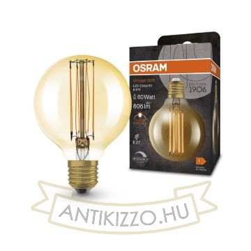 OSRAM Globe 80 DIMM borostyán 230V E27 LED EQ60 2200K