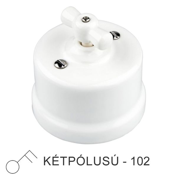 Fehér Porcelán Forgókapcsoló – Kétpólusú, Falra Szerelhető (Vintage)