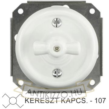 Fehér porcelán kereszt forgókapcsoló betét, süllyesztett