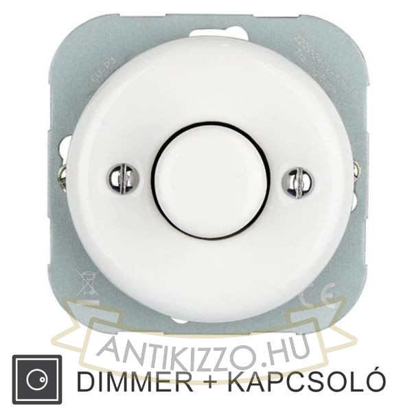 Kép Fehér porcelán süllyesztett dimmer, fényerőszabályzó betét