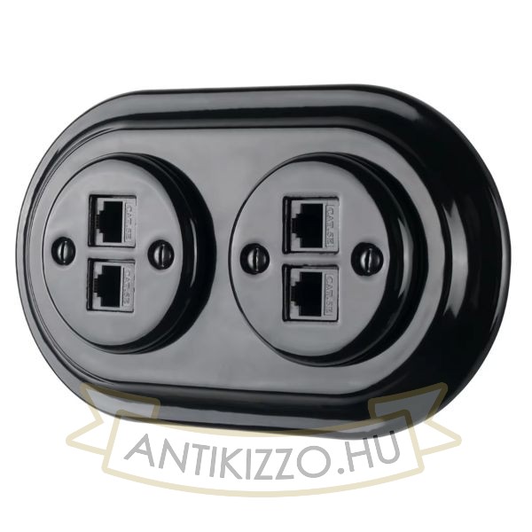 Kép Fekete porcelán dupla RJ45 süllyesztett csatlakozóbetét