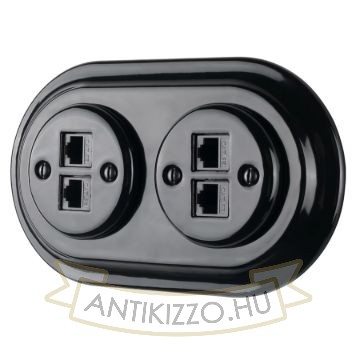 Dupla RJ45 aljzat – fekete porcelán kerettel (2×RJ45, CAT5e/CAT6)