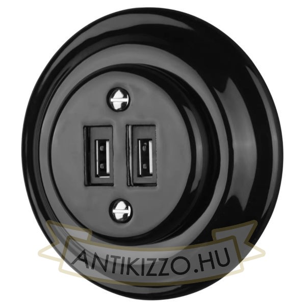 Kép Fekete porcelán USB csatlakozó aljzat kerettel - BONOLO