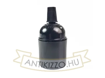 E27 bakelit foglalat – sima külső felület – fekete – M10×1 rögzítéssel + kábelrögzítő