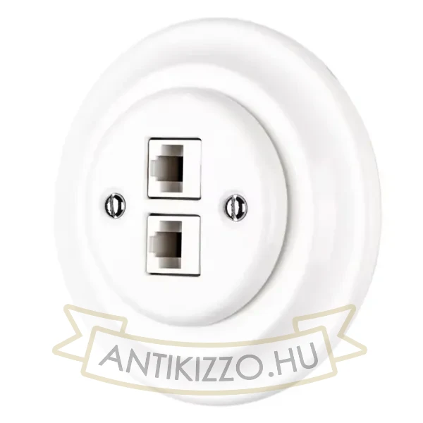 Dupla RJ45 aljzat fehér porcelán kerette