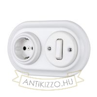 BONOLO fehér porcelán konnektor és billenő kapcsoló kettes keretben