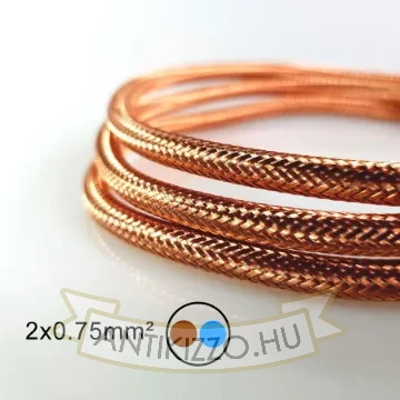 Vörösréz fémszövet borítású dekor vezeték 2×0,75 mm²
