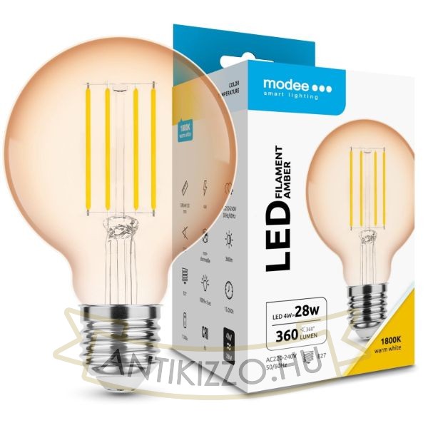 Modee LED Filament Amber Globe G80 4W E27 320° 1800K (360 lumen)