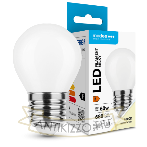 Modee LED Izzó Filament Milky G.Mini P45 7W E27 360° 4000K (680 lumen) ERP