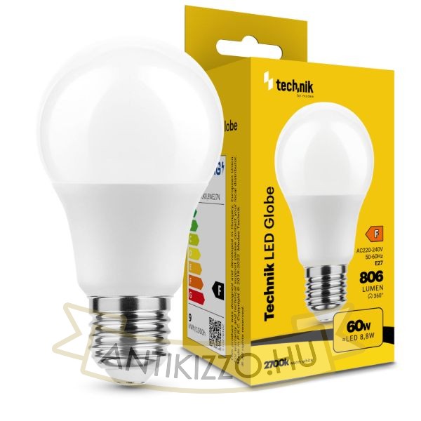 Technik LED Izzó Globe A60 8,8W E27 360° 2700K (806 lumen) ERP