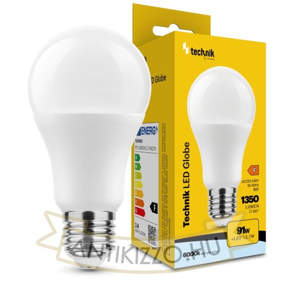 Technik LED Izzó Globe A60 13,7W E27 360° 6000K (1350 lumen) ERP