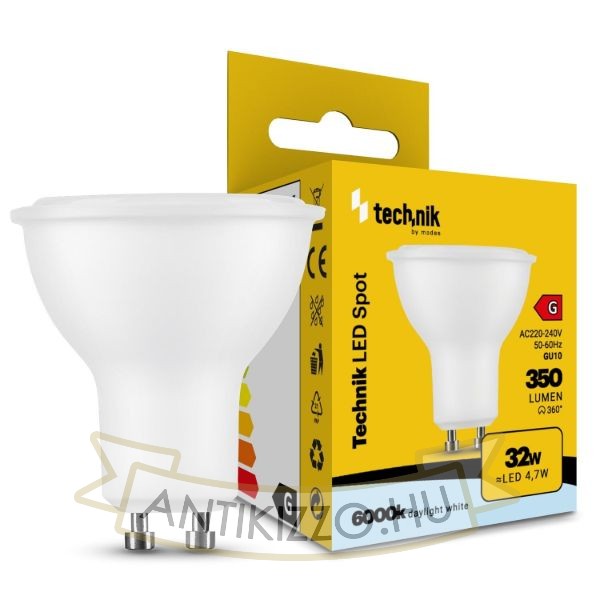 Technik LED Izzó Spot Alu-Plastic 4,7W GU10 110° 6000K (350 lumen) ERP