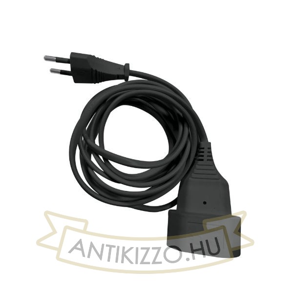 Technik Hosszabbító Hálózati Kábel Földeletlen Fekete 2m kábellel 2x0,75mm2