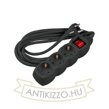 Technik Elosztó 3 utas 3m kábellel 1,5mm2 rézkábel + kapcsoló (fekete) 16A