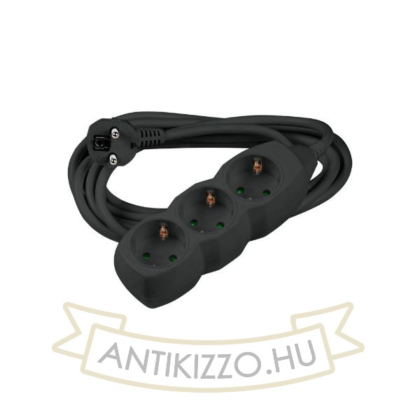 Technik Elosztó 3 utas 5m kábellel 1,5mm2 rézkábel (fekete) 16A