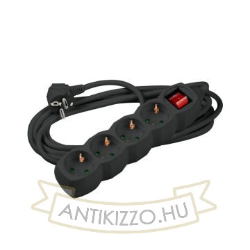 Technik Elosztó 4 utas 1,5m kábellel 1,5mm2 rézkábel + kapcsoló (fekete) 16A