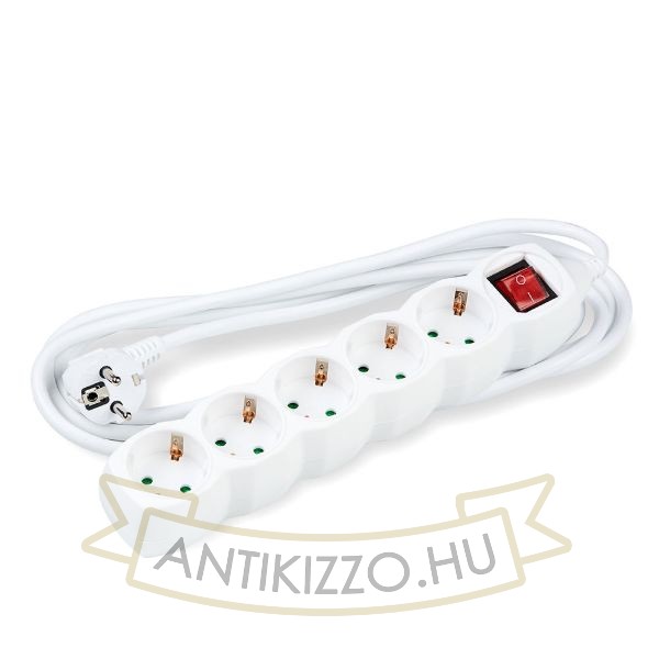Technik Elosztó 5 utas 3m kábellel 1,5mm2 rézkábel + kapcsoló (fehér) 16A