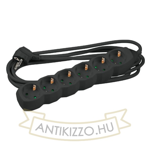 Technik Elosztó 6 utas 1,5m kábellel 1,5mm2 rézkábel (fekete) 16A