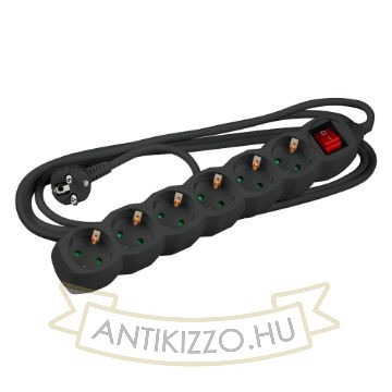 Technik Elosztó 6 utas 3m kábellel 1,5mm2 rézkábel + kapcsoló (fekete) 16A