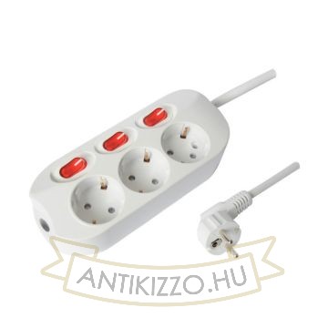 Technik Professional Elosztó 3 utas 1,5m kábel 1,5mm2 rézkábel + 3 kapcsoló 16A