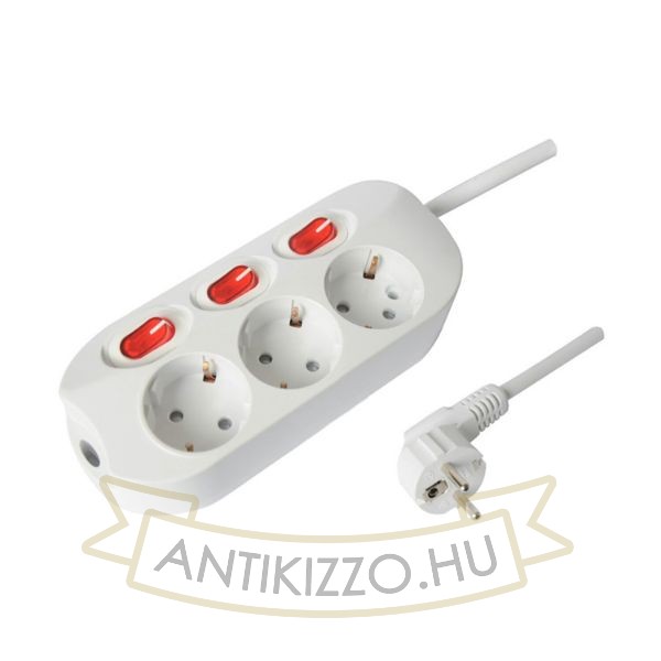 Technik Professional Elosztó 3 utas 1,5m kábel 1,5mm2 rézkábel + 3 kapcsoló 16A