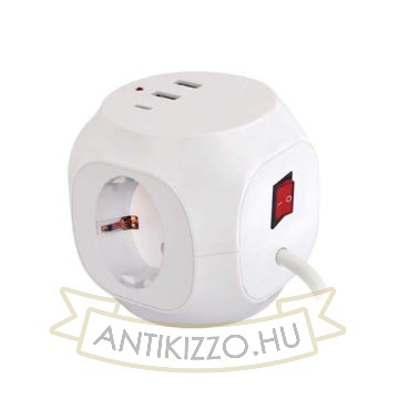 Technik Professional Elosztó Kocka 3 utas 1,5m kábel (1,5mm2) + USB C/A 16A