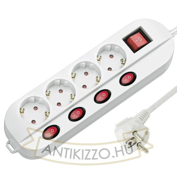 Technik Professional Elosztó 4 utas 1,5m kábel 1,5mm2 rézkábel 4+1 kapcsoló 16A