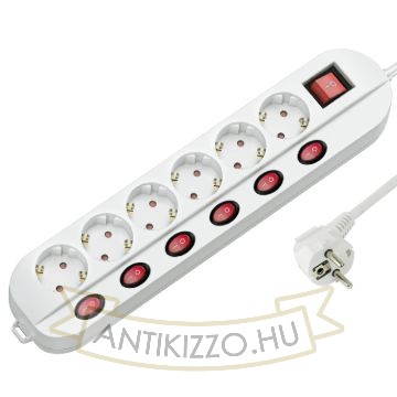 Technik Professional Elosztó 6 utas 1,5m kábel 1,5mm2 rézkábel 6+1 kapcsoló 16A