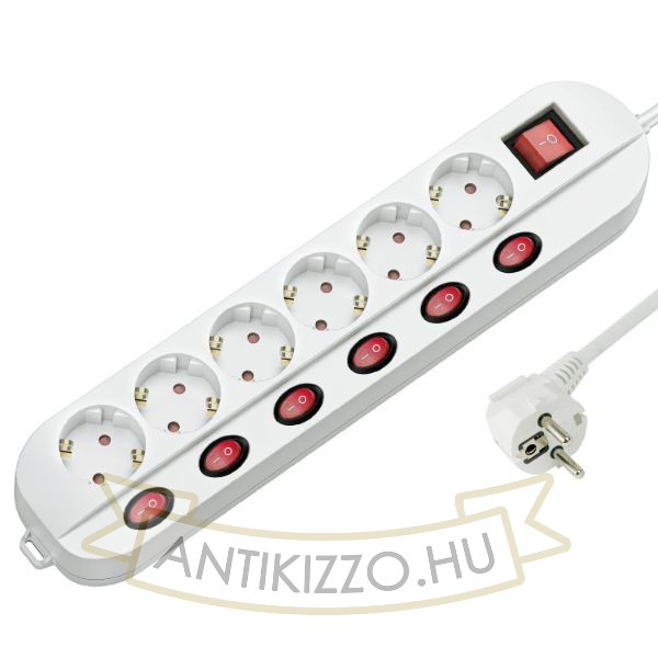 Technik Professional Elosztó 6 utas 1,5m kábel 1,5mm2 rézkábel 6+1 kapcsoló 16A