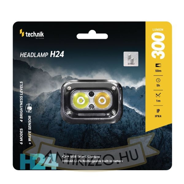 Technik Fejlámpa H24 (akkumulátoros) LED +Type-C IPX4 (300 lumen)