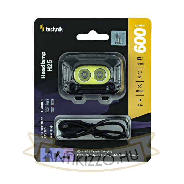 Technik Fejlámpa H25 (akkumulátoros) XPG-2+2835*8 LED + USB Type-C (600 lumen)