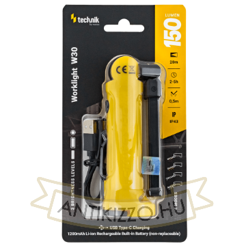Technik Elemlámpa W30 (akkumulátoros - 1200mAh) COB + 1x2835 LED (150 lumen)